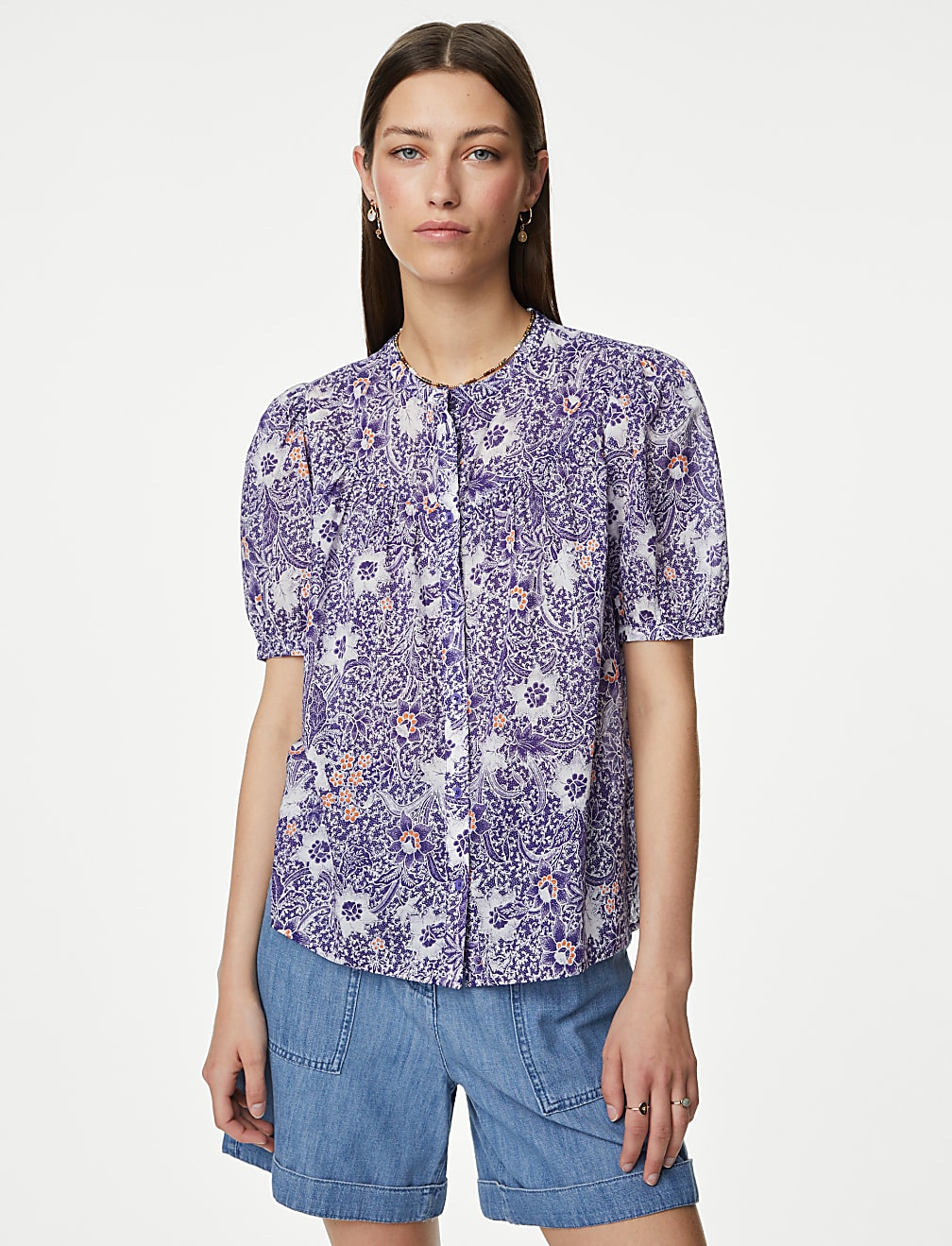 Pure Cotton Printed Short Sleeve Blouse
