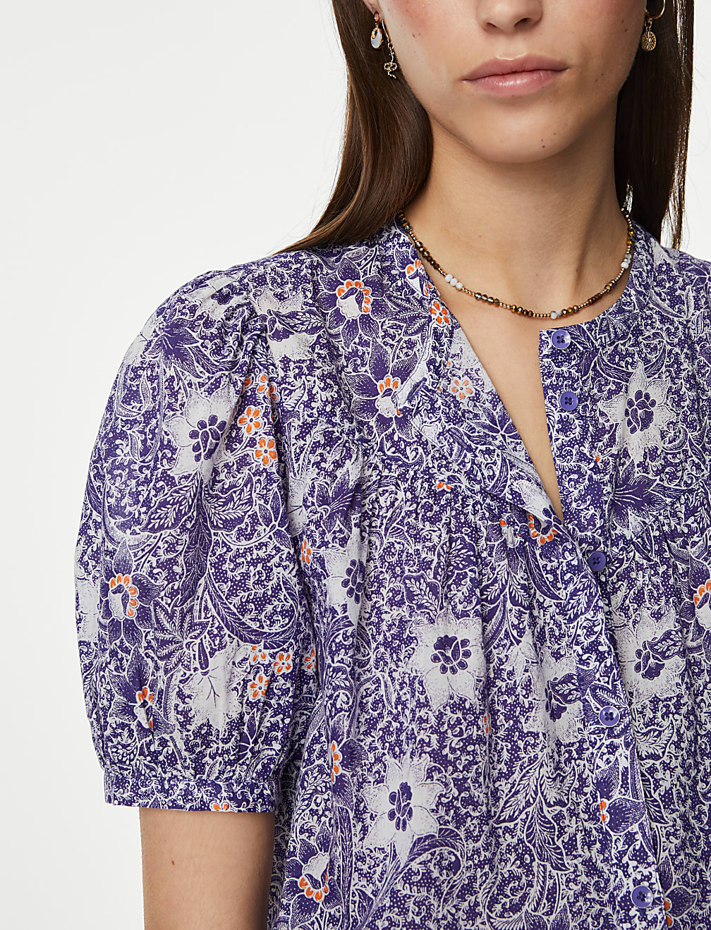 Pure Cotton Printed Short Sleeve Blouse