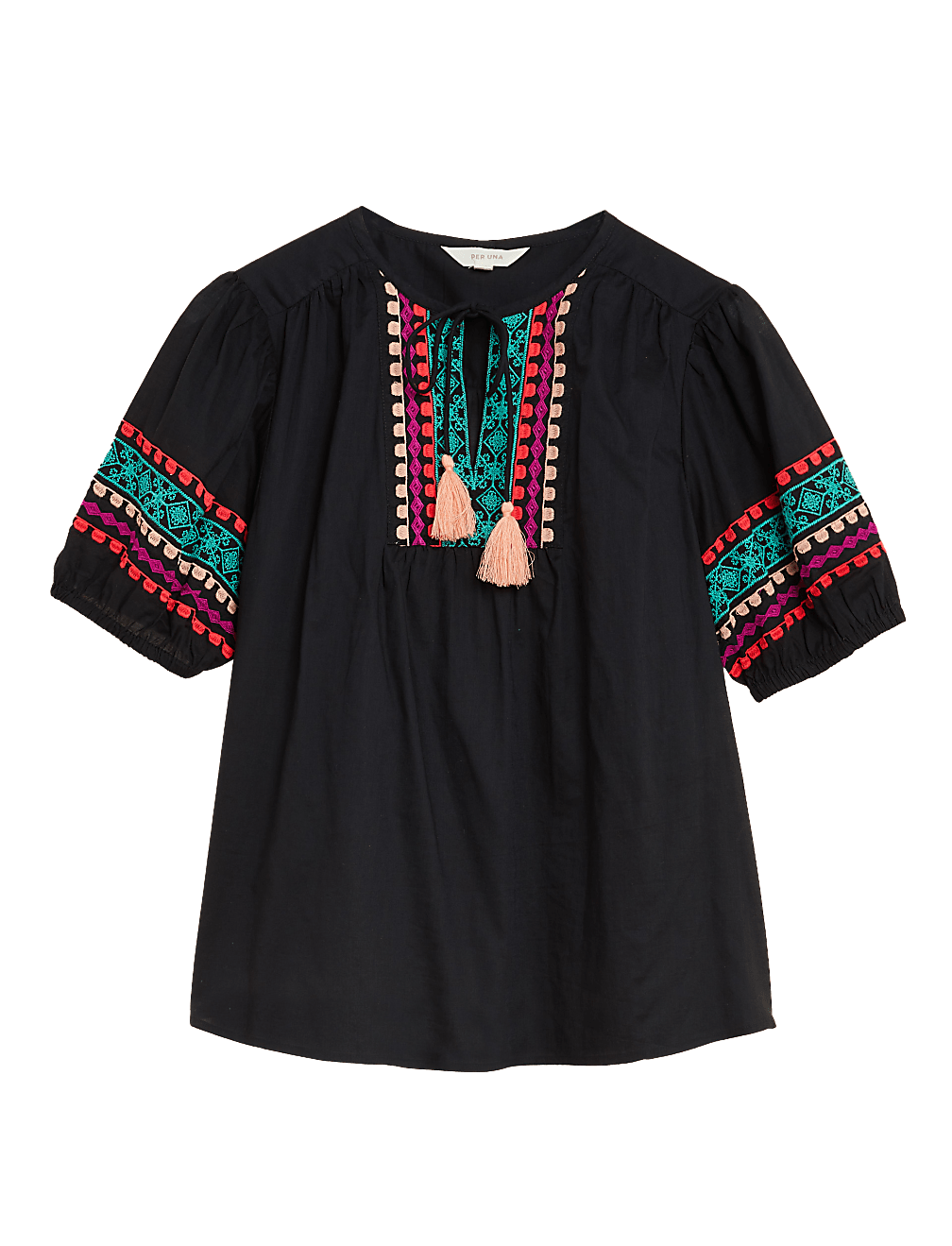 Pure Cotton Embroidered Short Sleeve Blouse