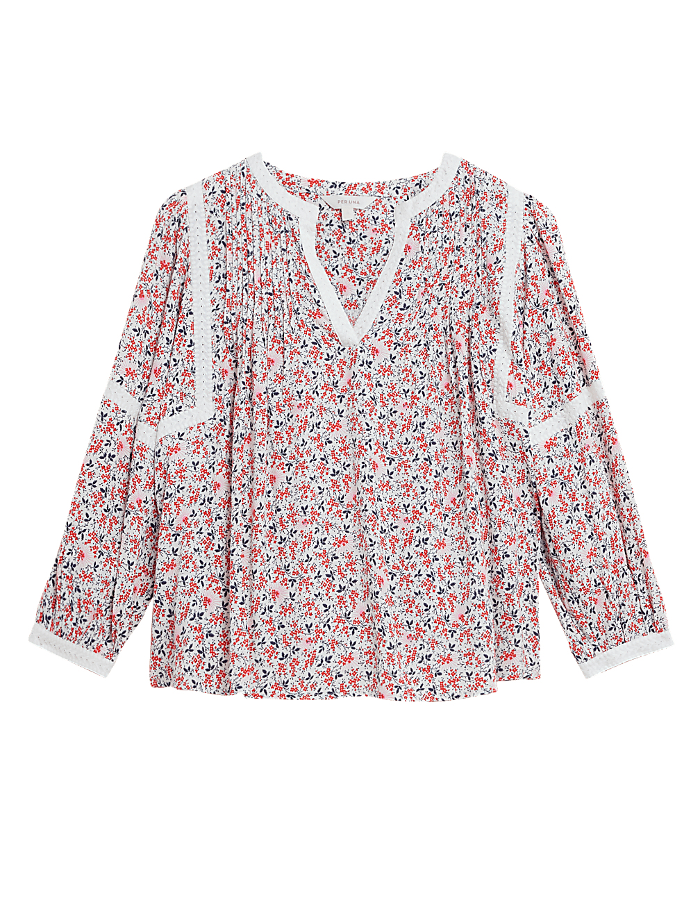Floral Notch Neck 3/4 Sleeve Popover Blouse