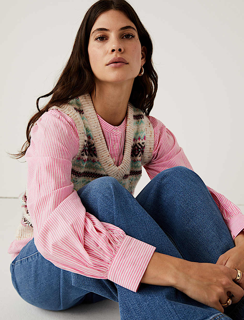 Pure Cotton Striped Long Sleeve Blouse
