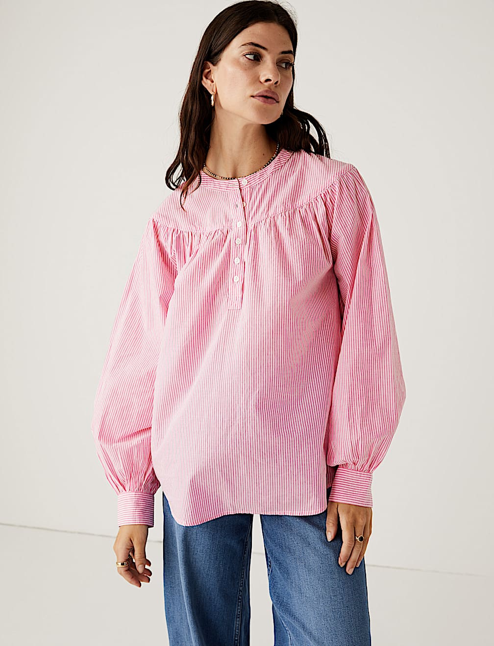 Pure Cotton Striped Long Sleeve Blouse