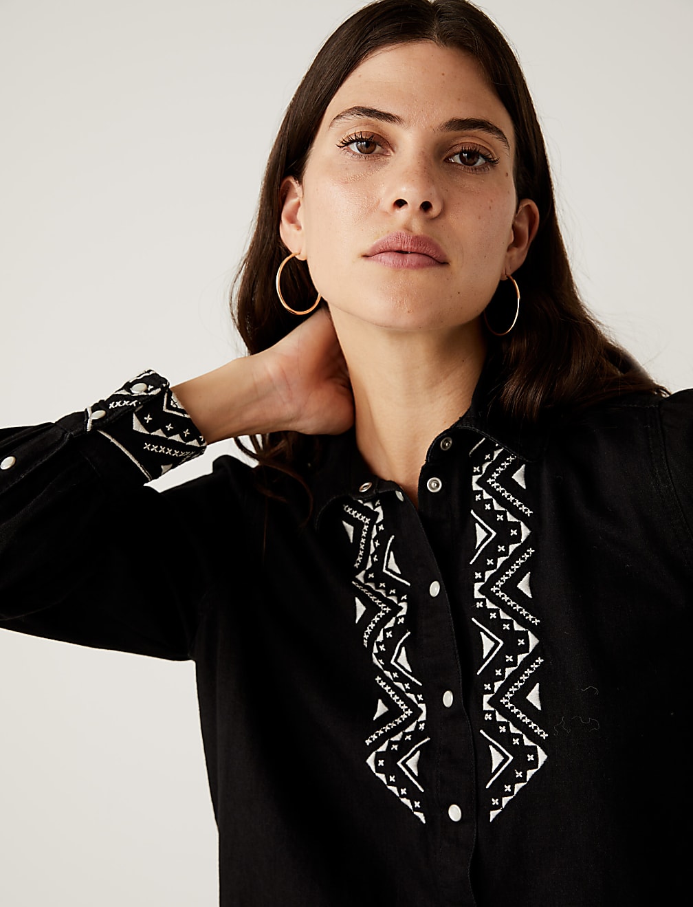 Denim Embroidered Long Sleeve Shirt
