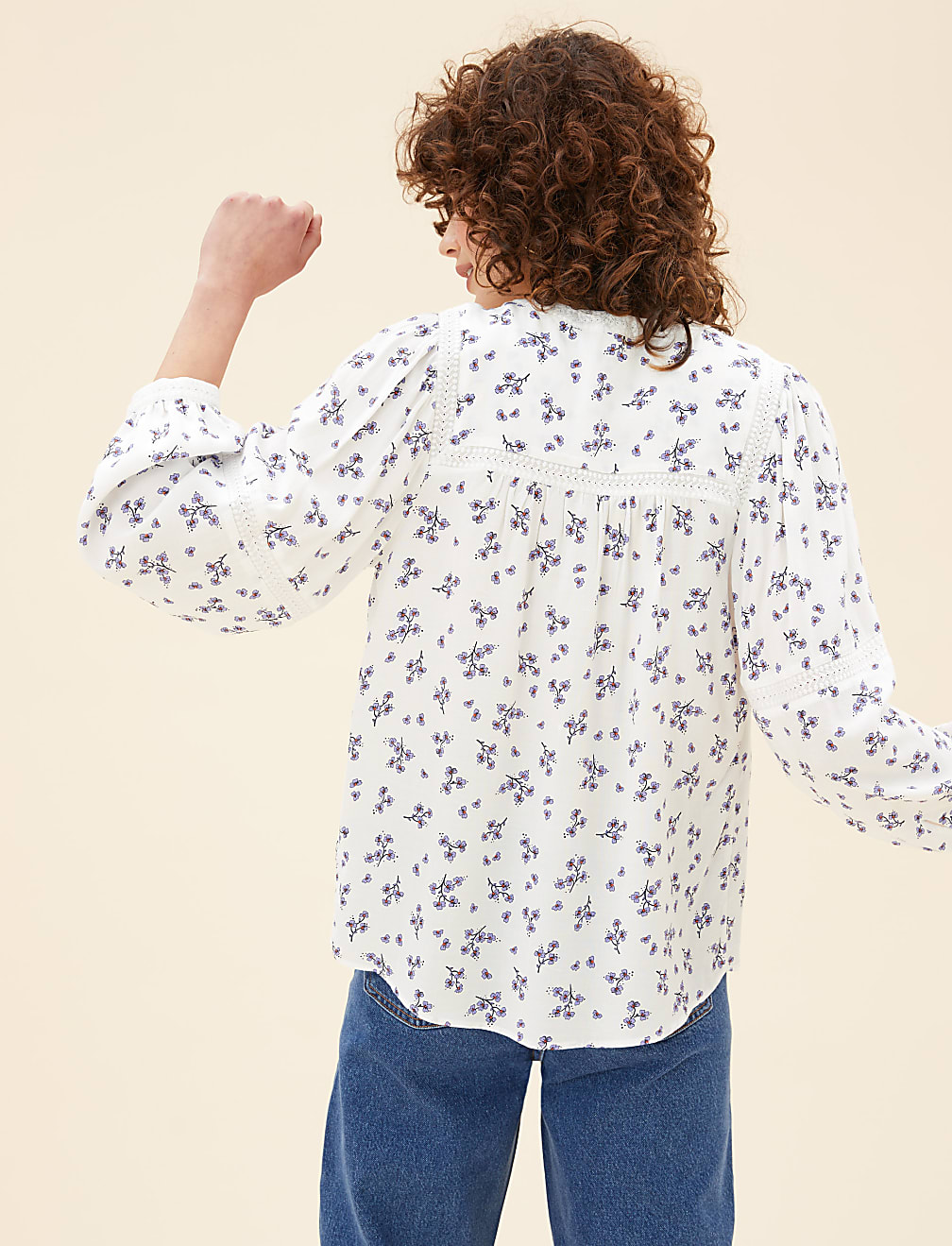 Floral V-Neck 3/4 Sleeve Popover Blouse