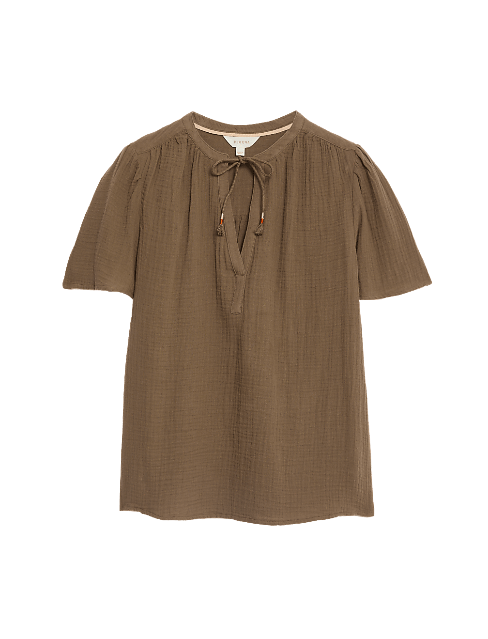 Pure Cotton Textured Tie Neck Blouse