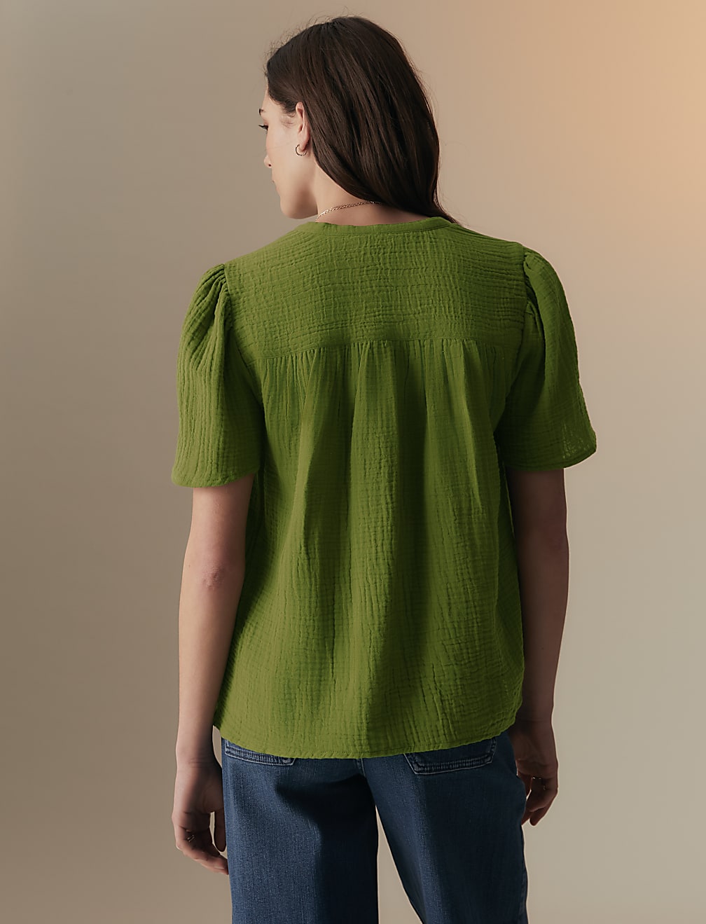 Pure Cotton Textured Tie Neck Blouse
