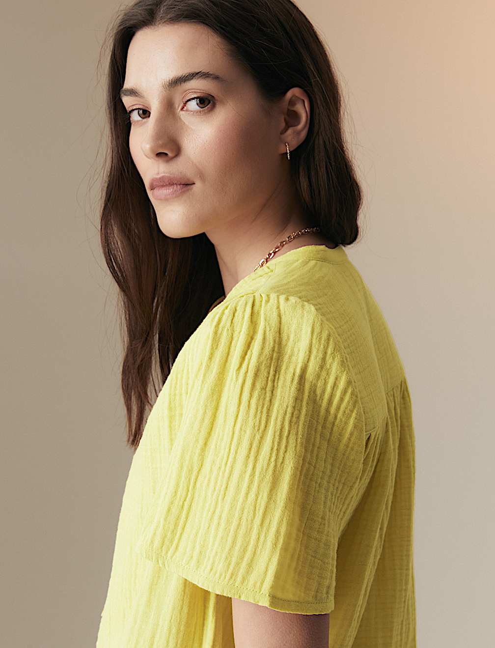 Pure Cotton Textured Tie Neck Blouse