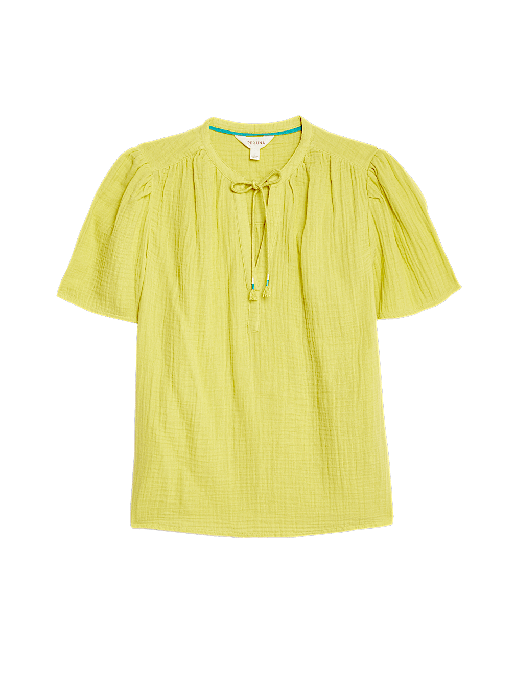 Pure Cotton Textured Tie Neck Blouse