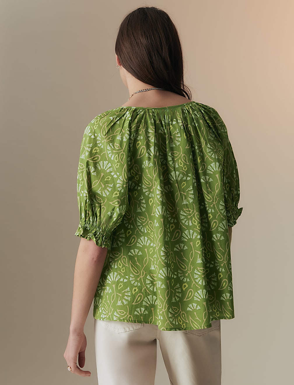 Pure Cotton Blouson Sleeve Relaxed Blouse