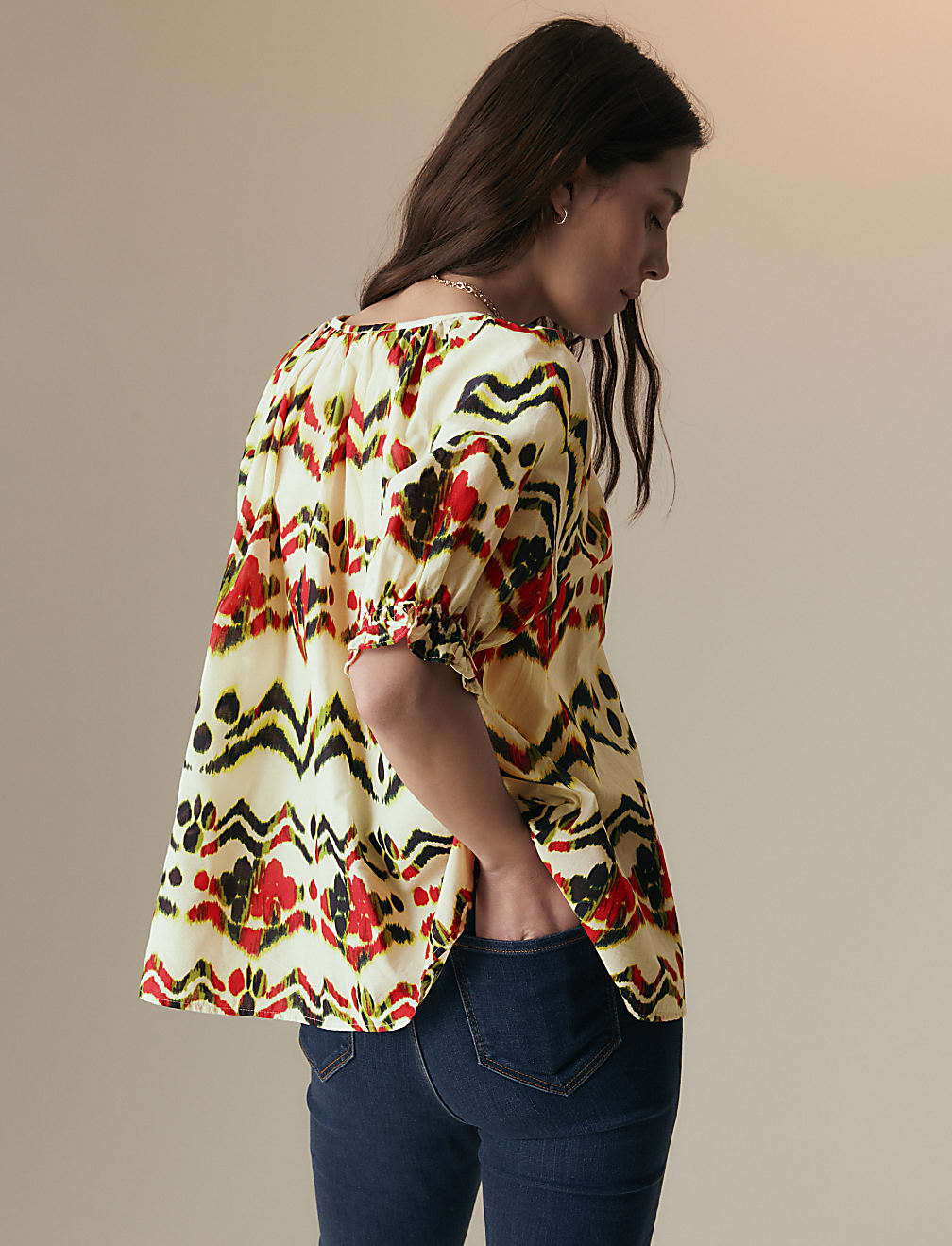 Pure Cotton Blouson Sleeve Relaxed Blouse