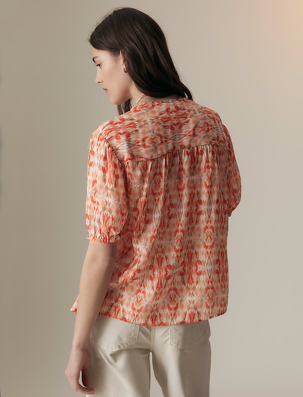 Cupro Rich Printed Short Sleeve Blouse