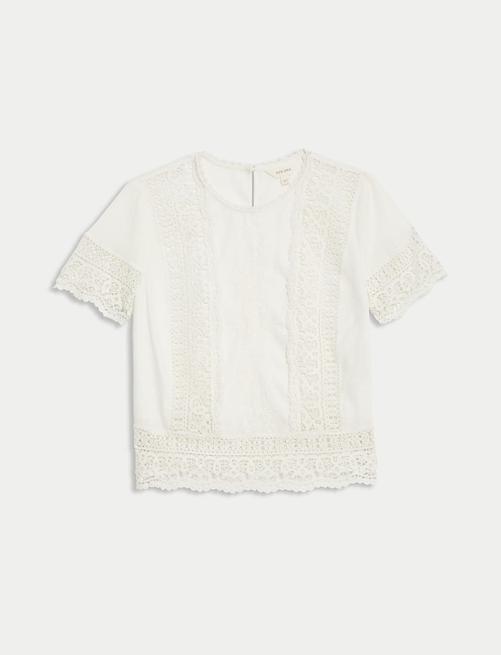 Linen Rich Embroidered Lace Detail Blouse