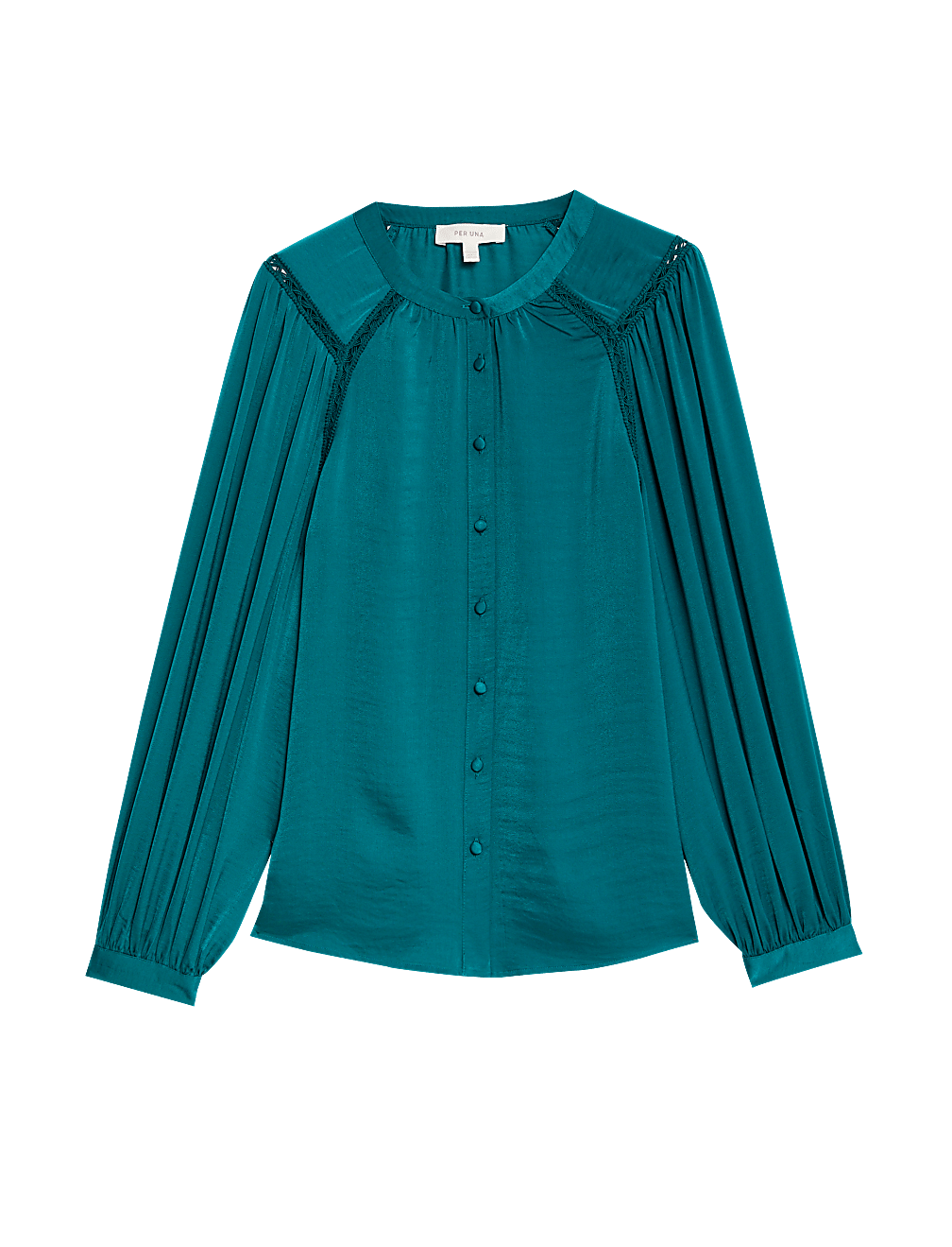 Satin Collarless Button Through Blouse