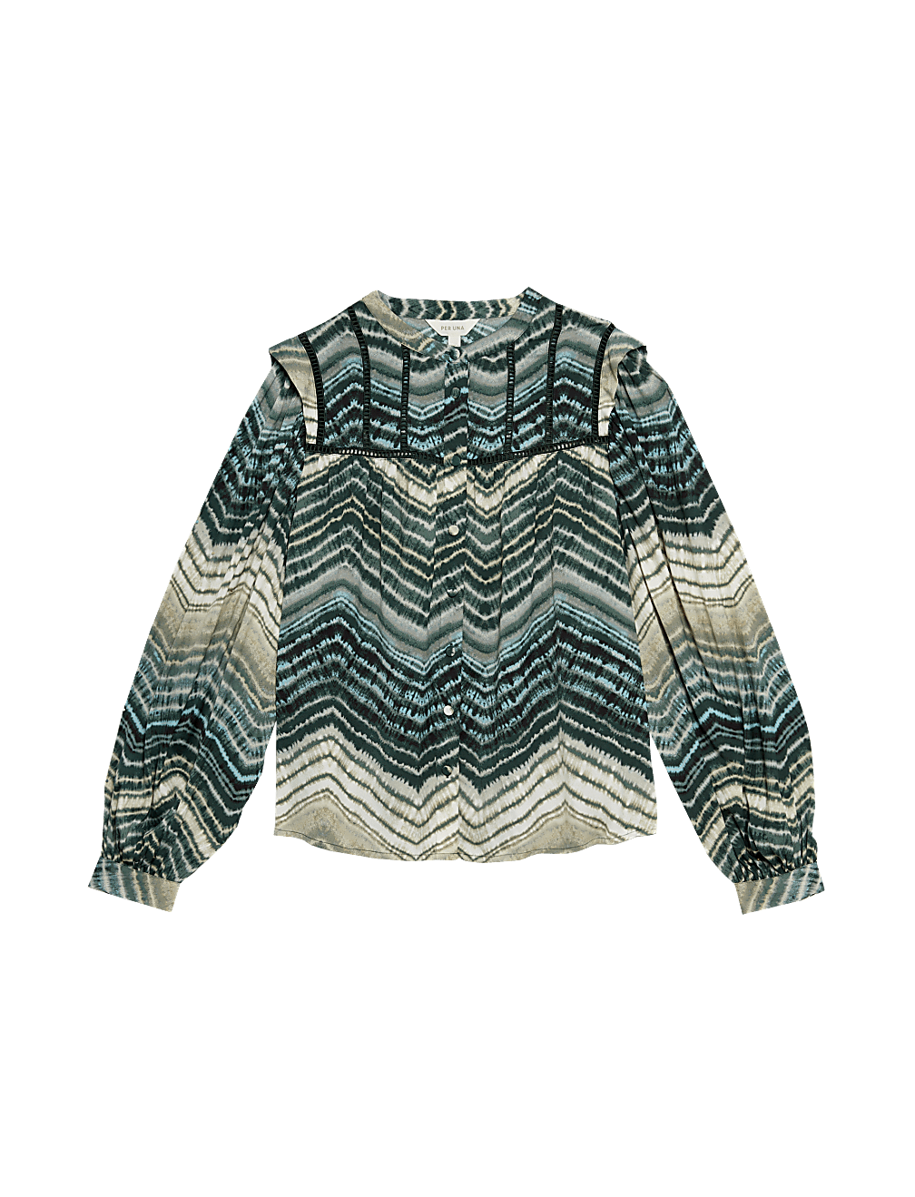 Satin Printed Button Through Blouson Sleeve Blouse