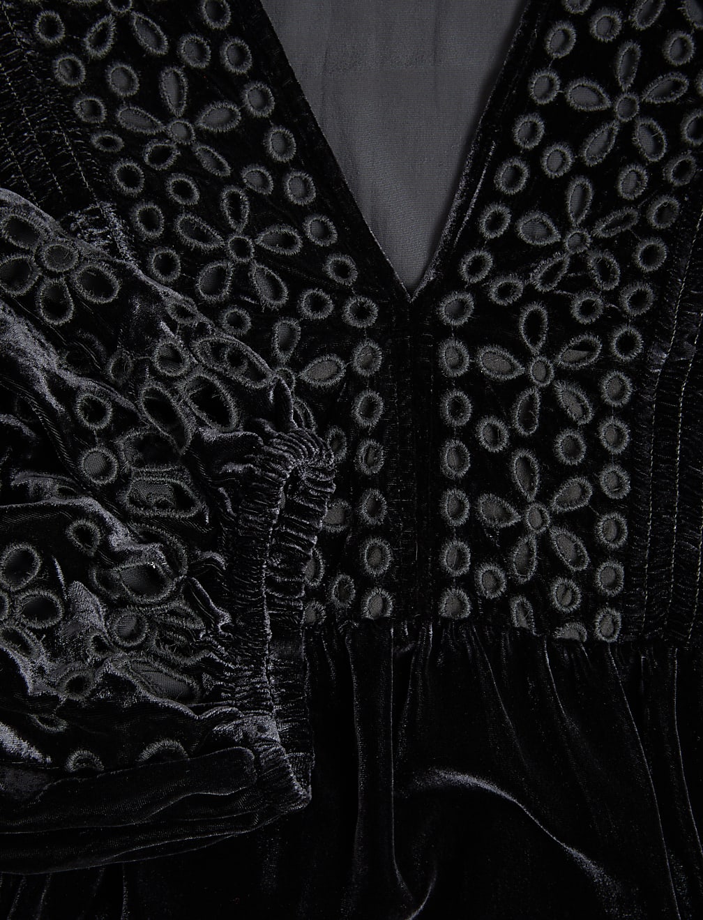 Velvet Broderie V-Neck Blouse