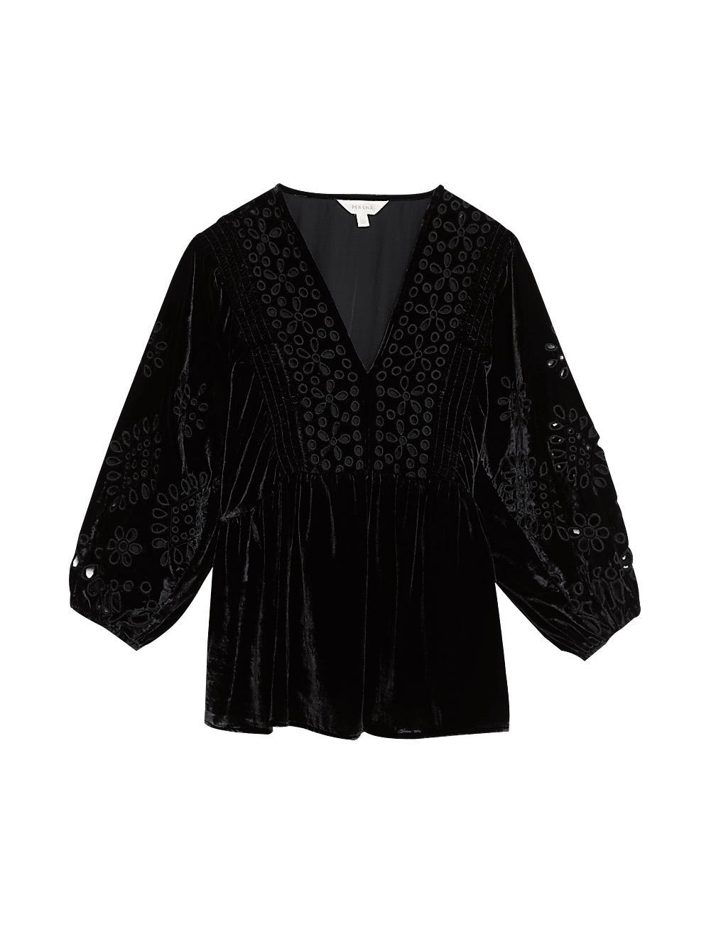 Velvet Broderie V-Neck Blouse