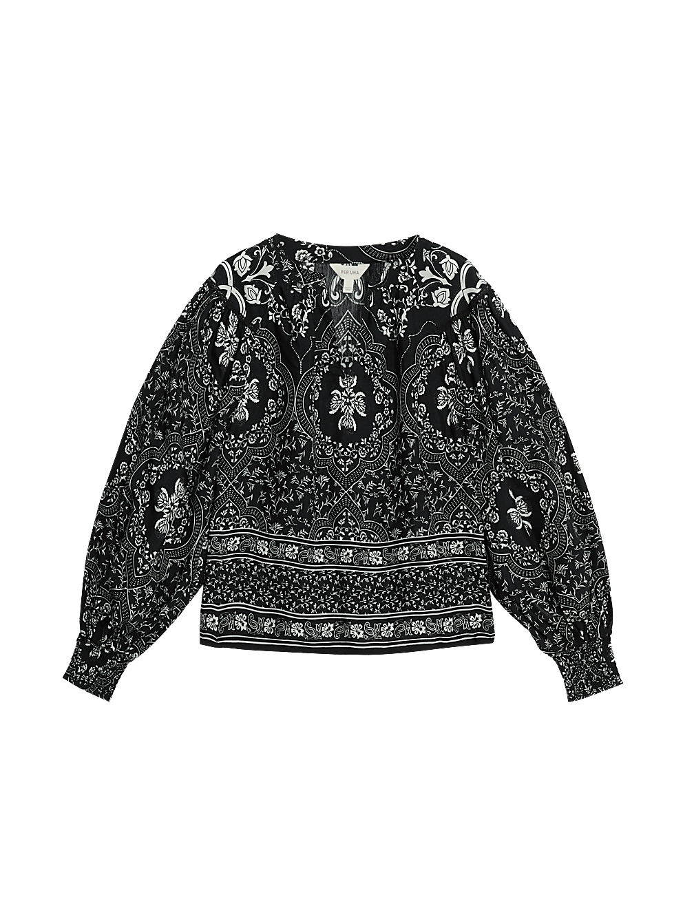 Printed V-Neck Blouson Sleeve Top