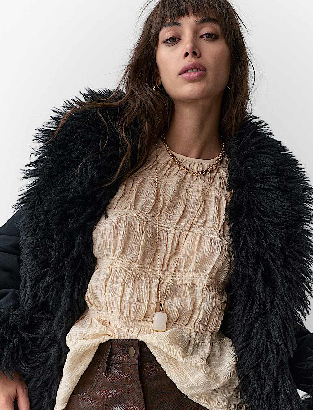 Crinkle Metallic Shirred Blouse