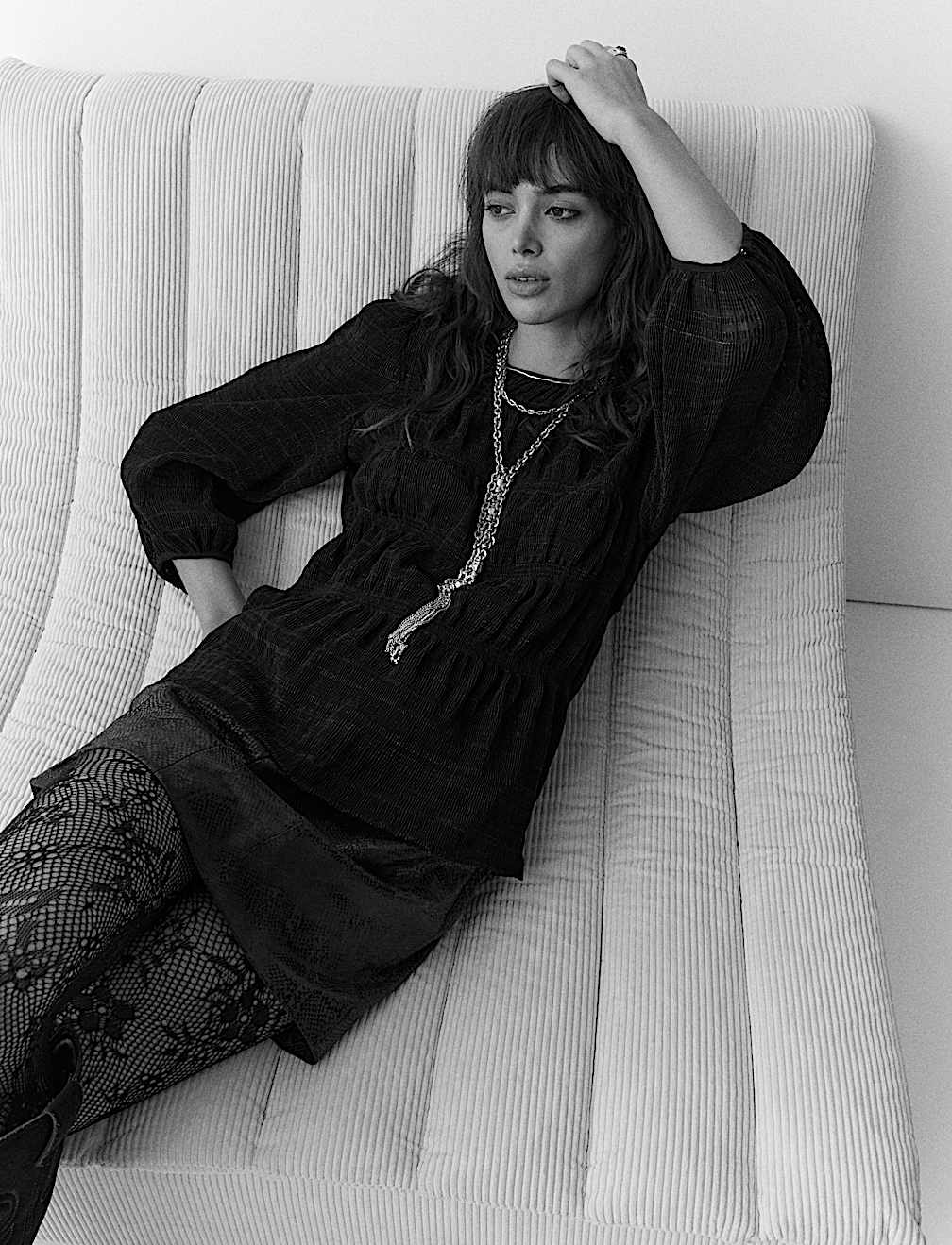 Crinkle Metallic Shirred Blouse