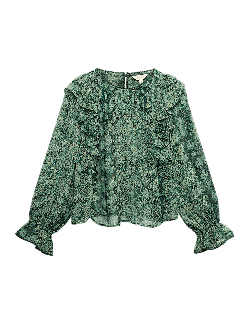 Sheer Printed Ruffle Blouse