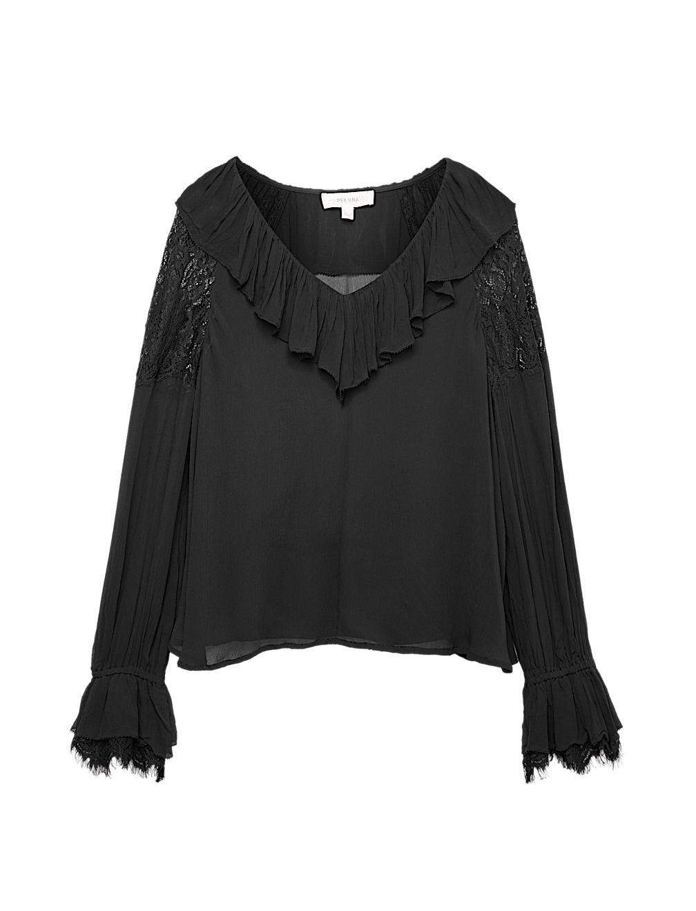 Lace Detail V-Neck Ruffle Blouse