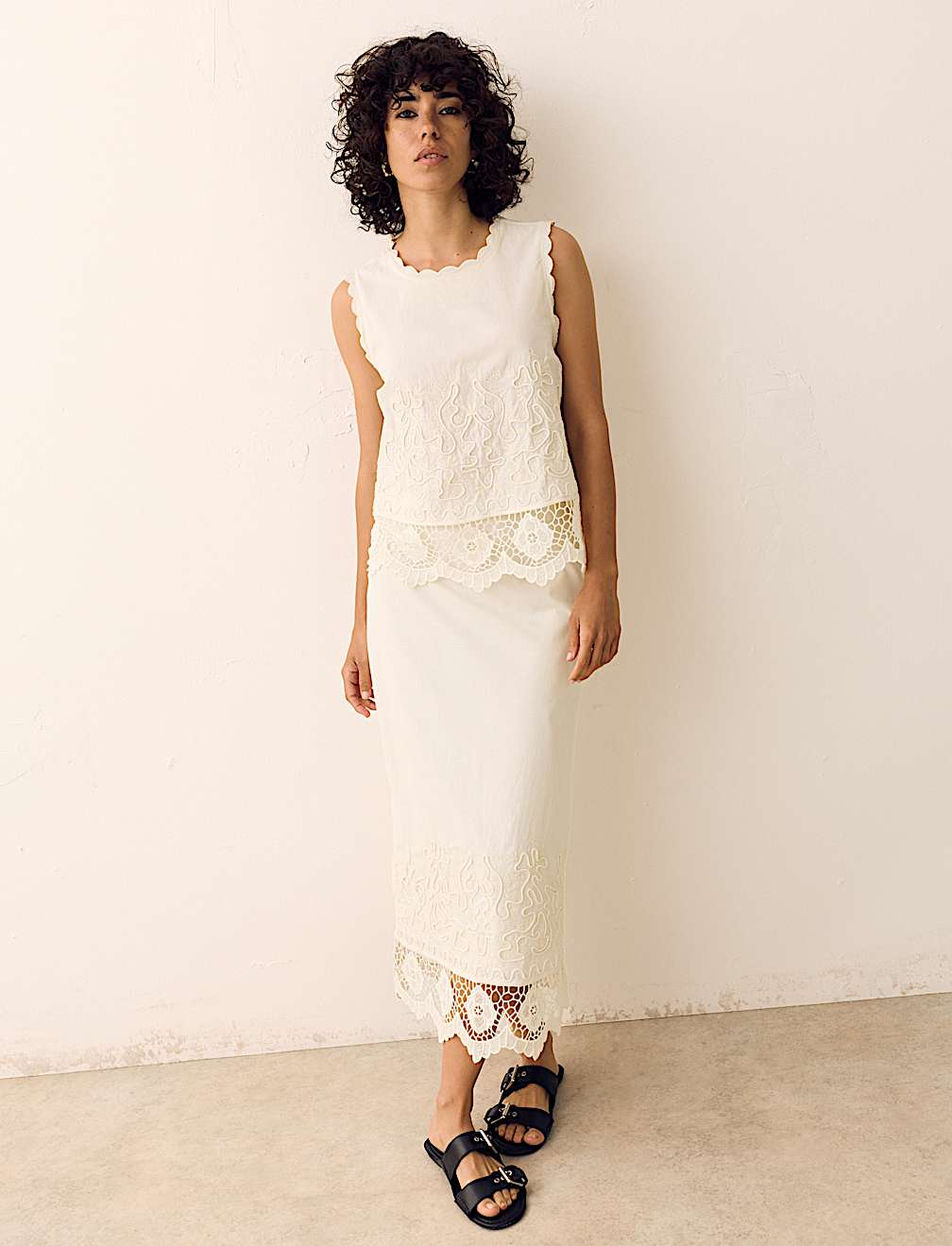 Pure Cotton Corded Embroidered Sleeveless Top
