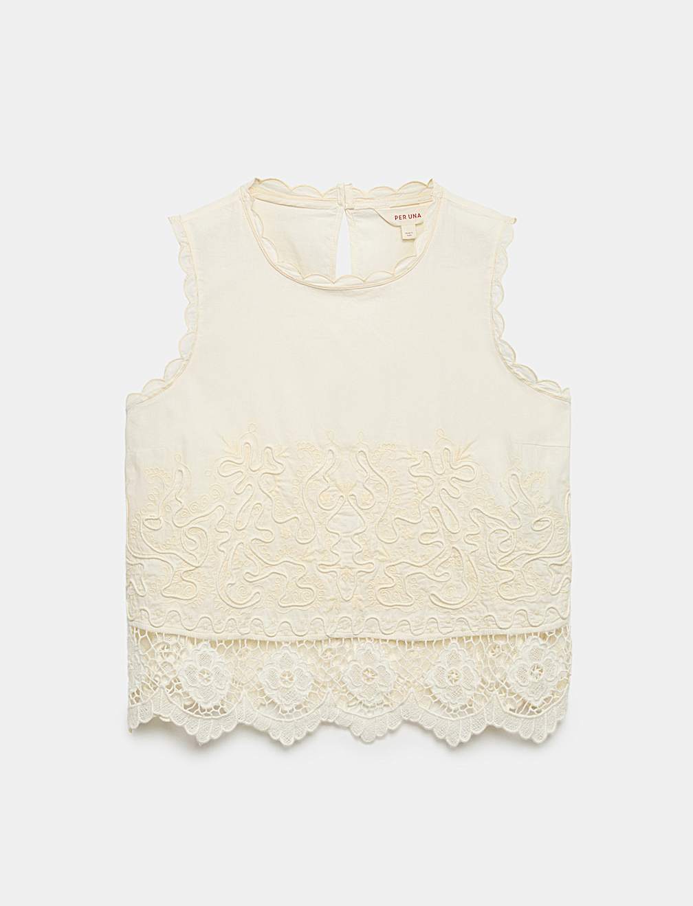 Pure Cotton Corded Embroidered Sleeveless Top