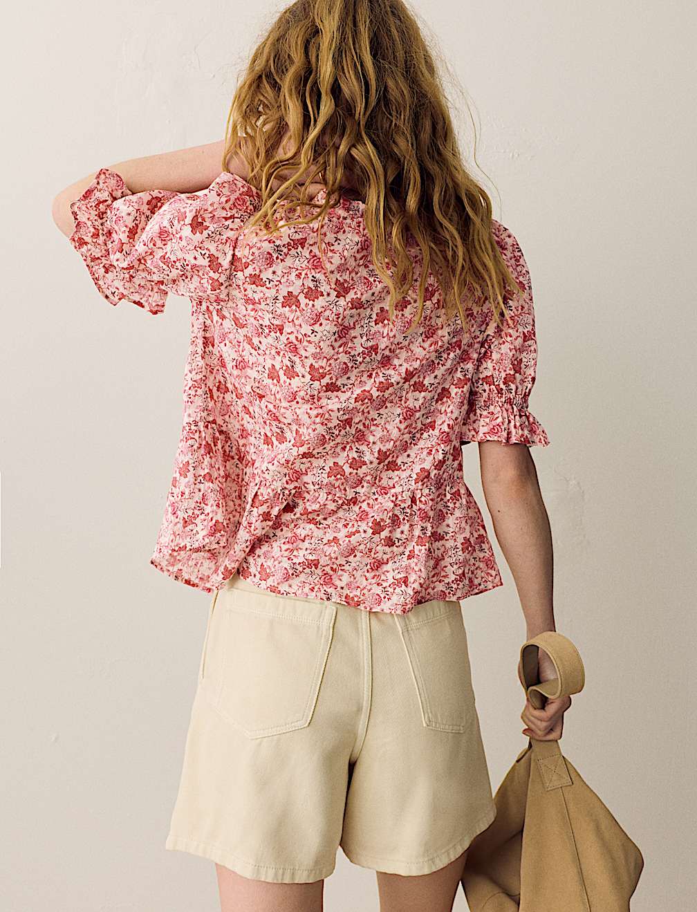 Cotton Rich Printed Tie Front Blouse