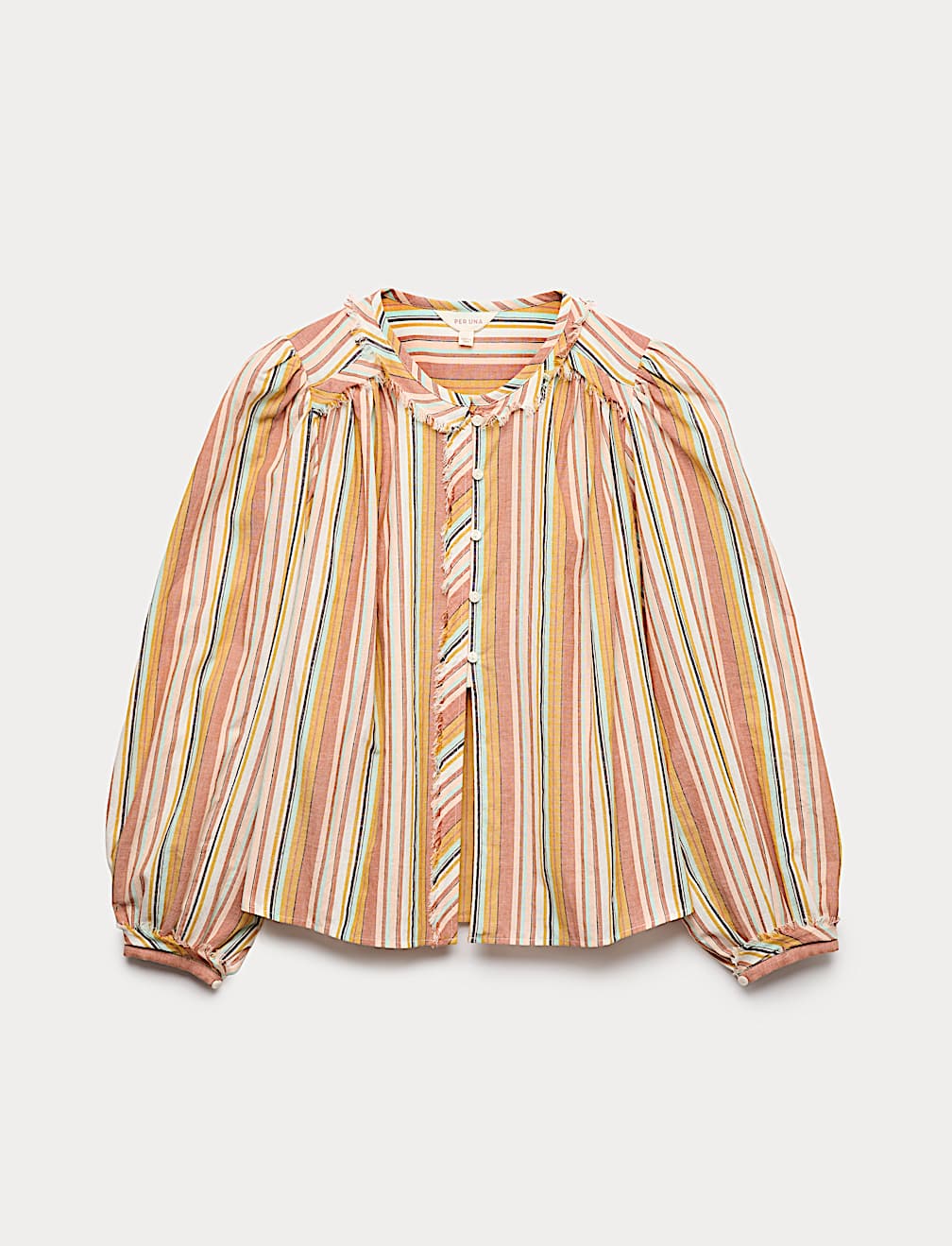 Pure Cotton Striped Blouson Sleeve Blouse