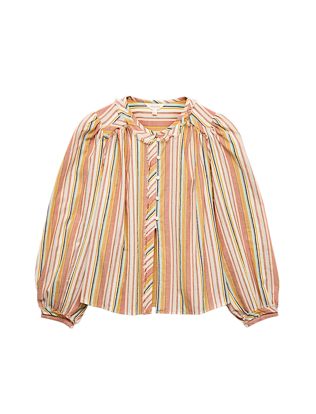 Pure Cotton Striped Blouson Sleeve Blouse