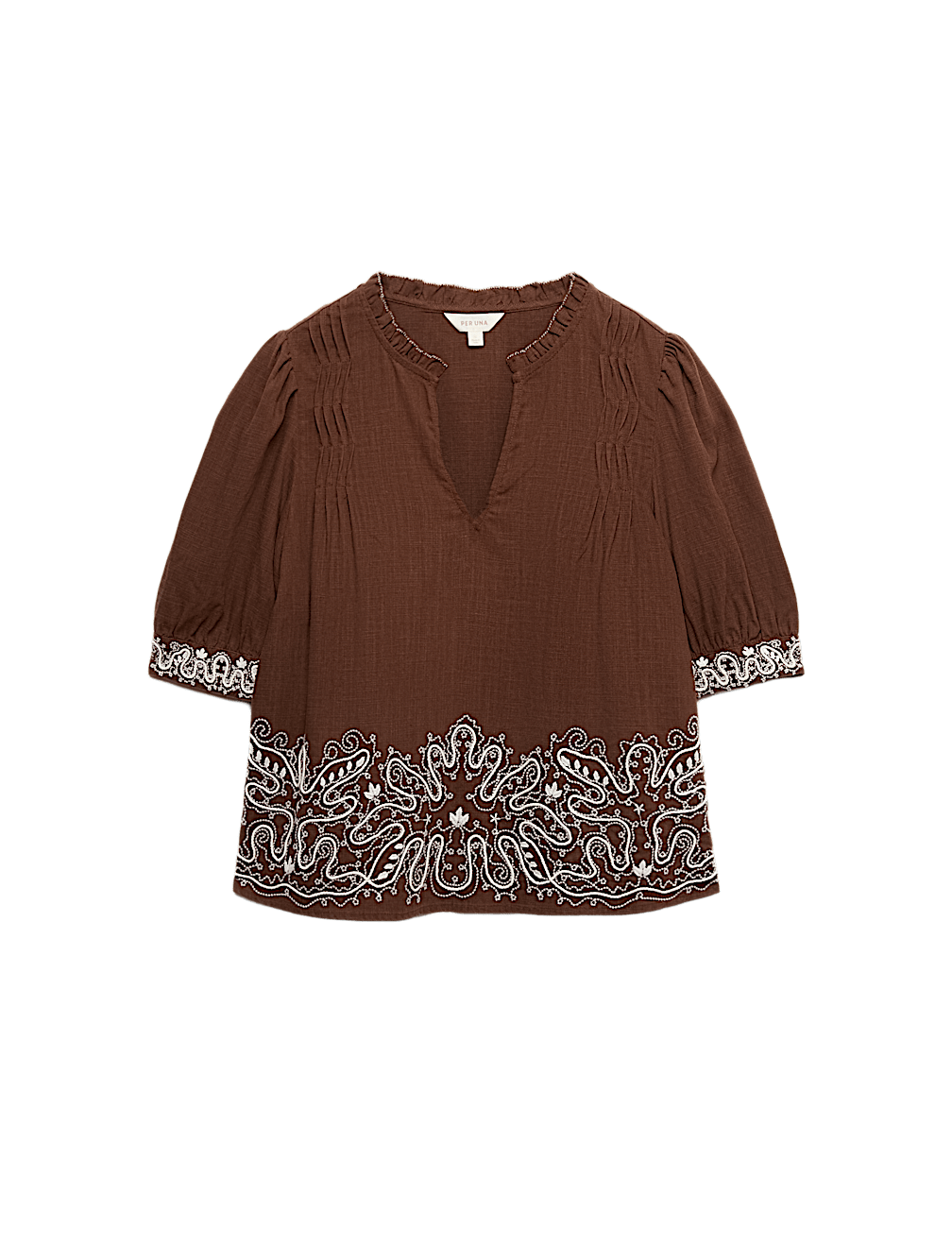 Lyocell Rich Embroidered Notch Neck Blouse