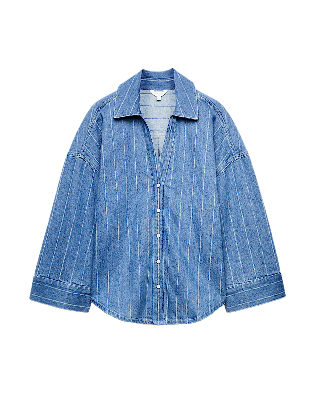 Denim Striped Collared Relaxed Shirt