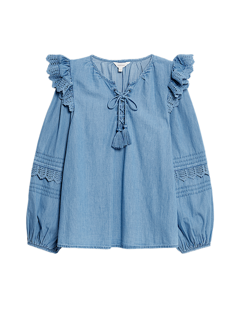 Pure Cotton Lace Up Detail Popover Blouse
