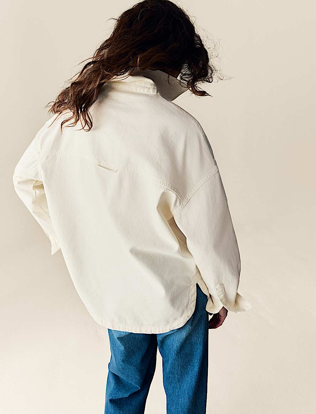 Pure Cotton Denim Collared Cutwork Shirt