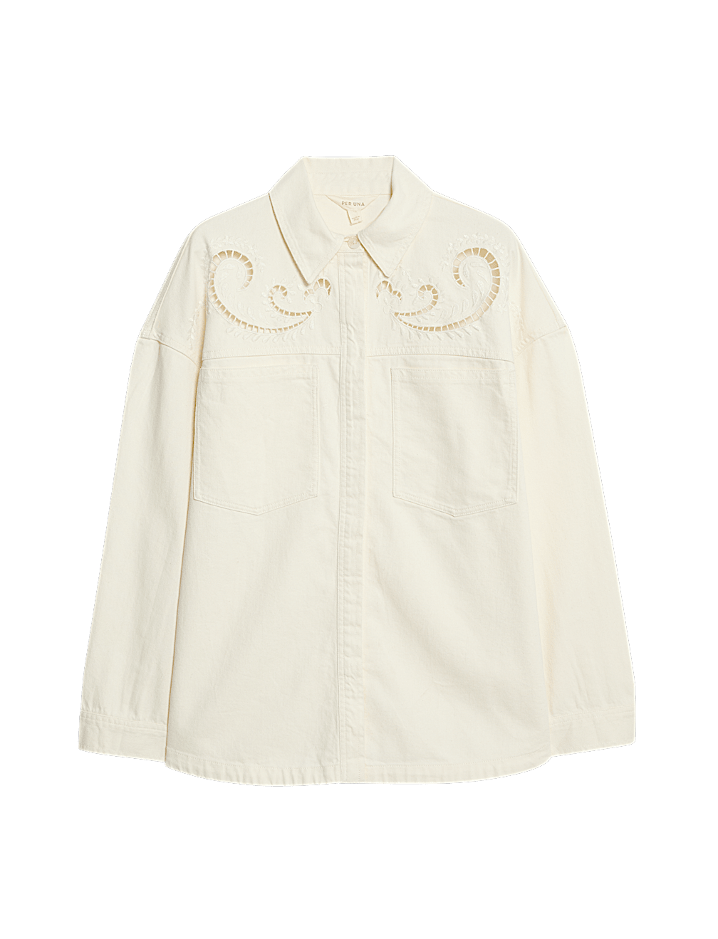 Pure Cotton Denim Collared Cutwork Shirt