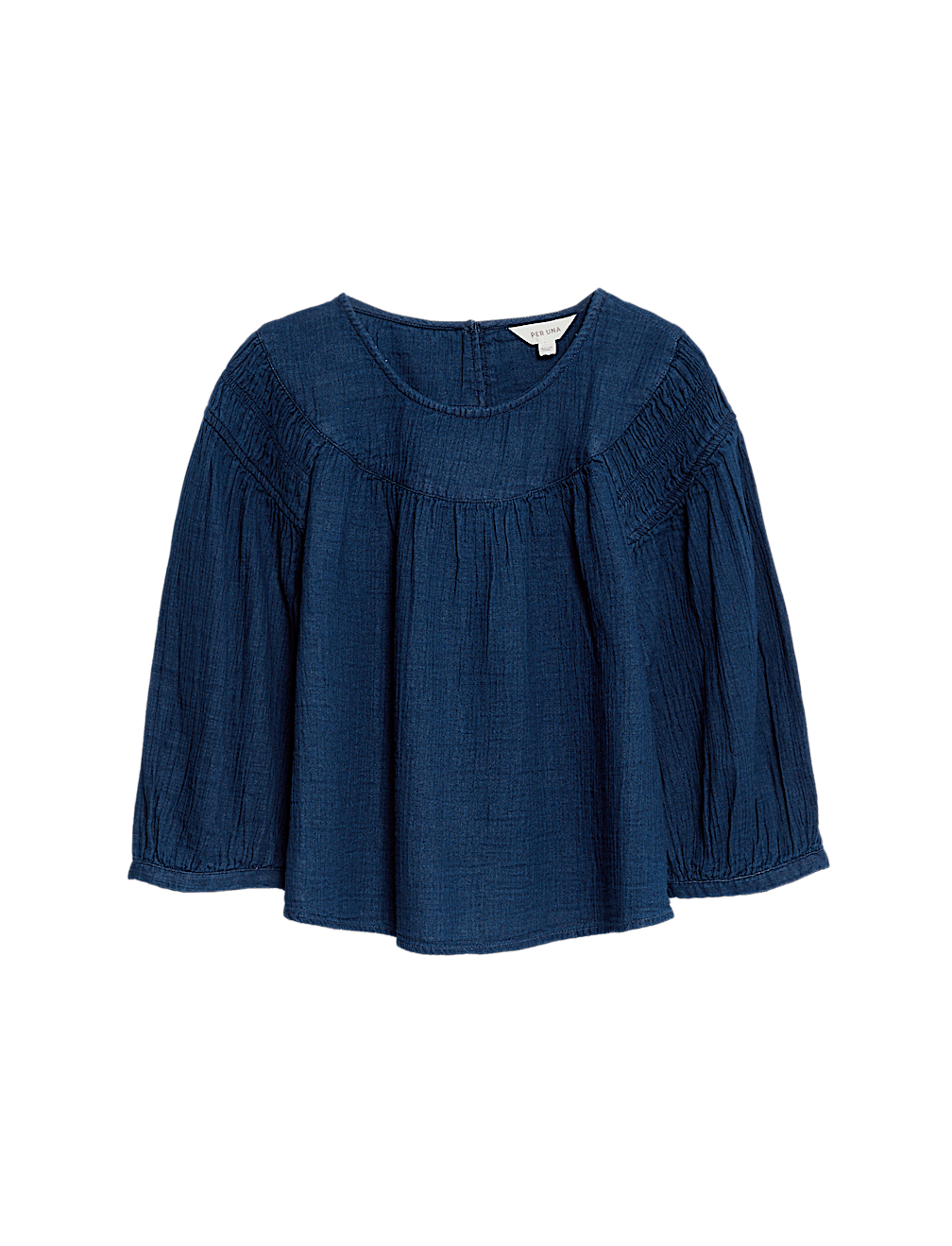 Pure Cotton Round Neck Gathered Popover Blouse