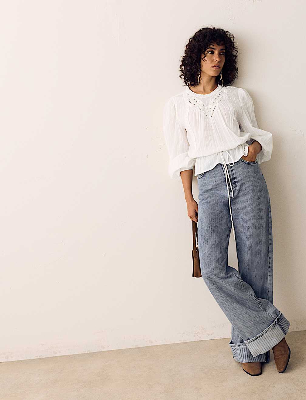 Pure Cotton Textured Tie Waist Blouse