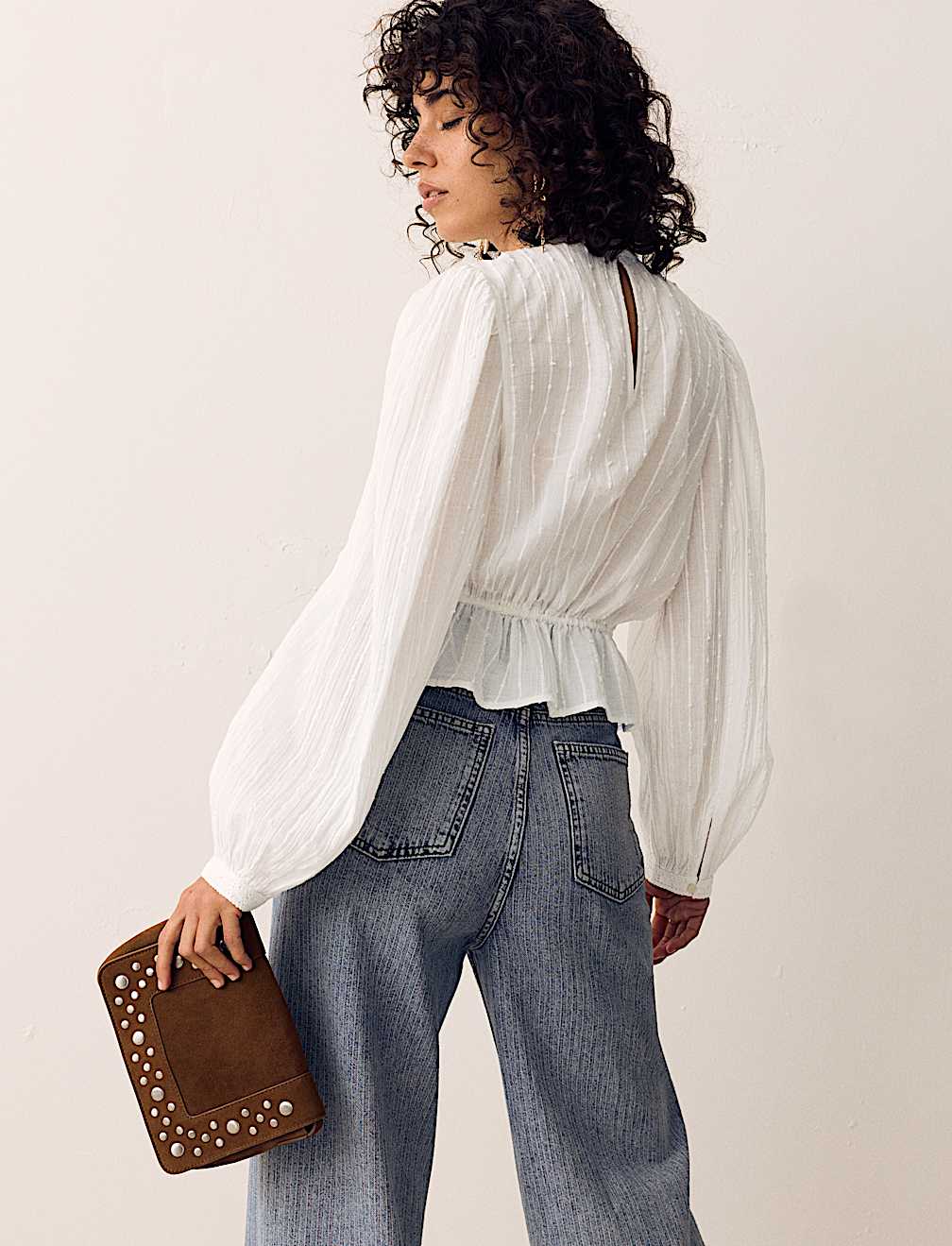 Pure Cotton Textured Tie Waist Blouse