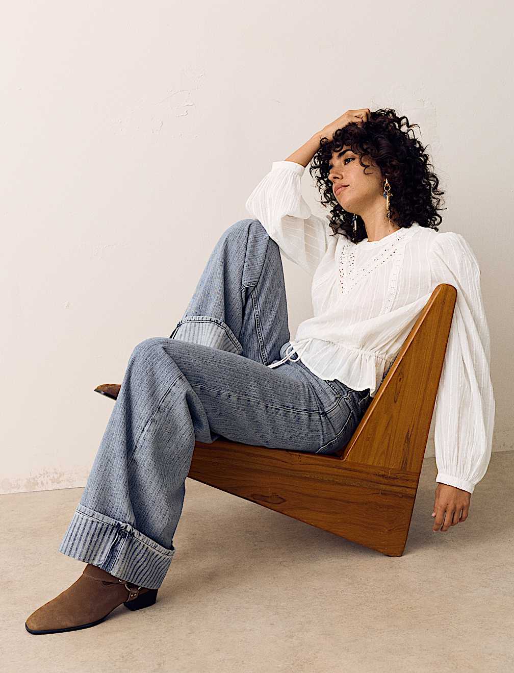 Pure Cotton Textured Tie Waist Blouse