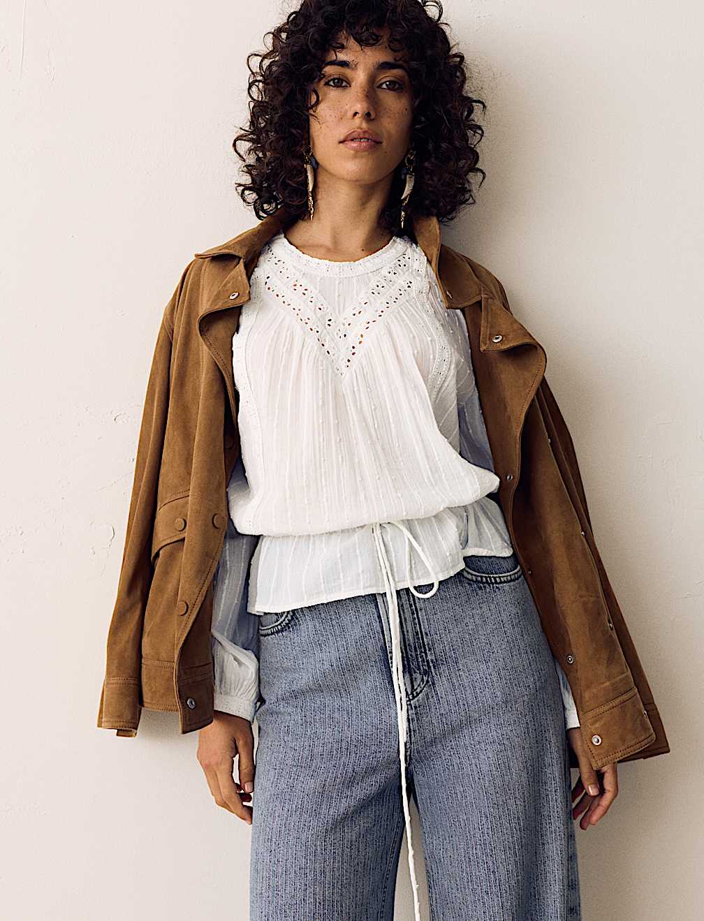 Pure Cotton Textured Tie Waist Blouse