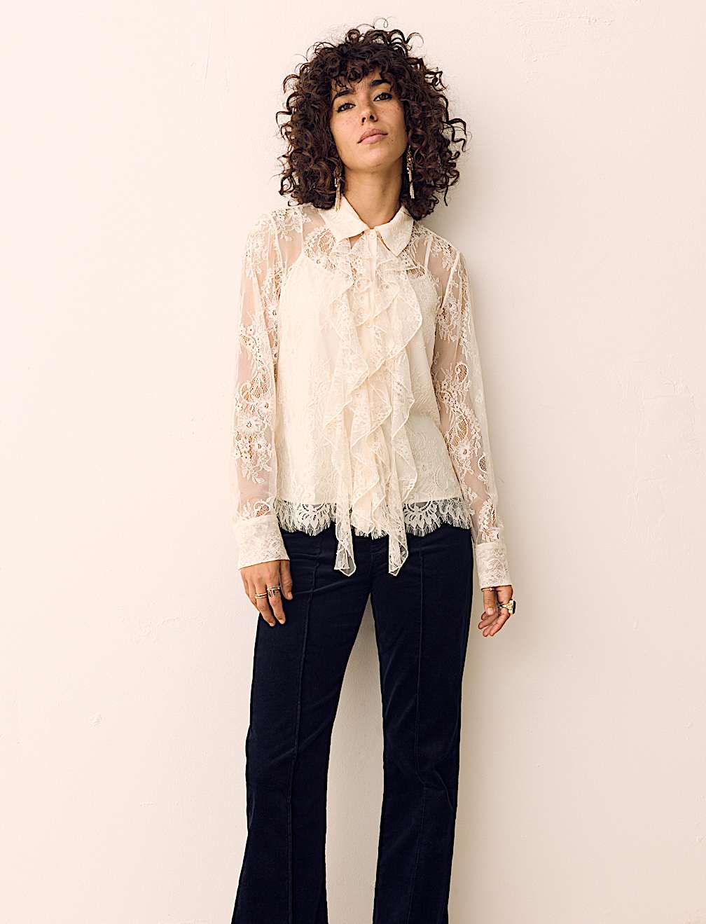 Lace Collared Ruffle Shirt