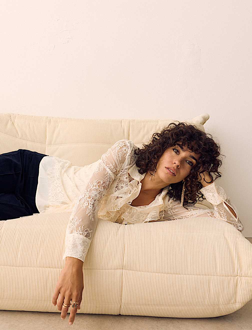 Lace Collared Ruffle Shirt