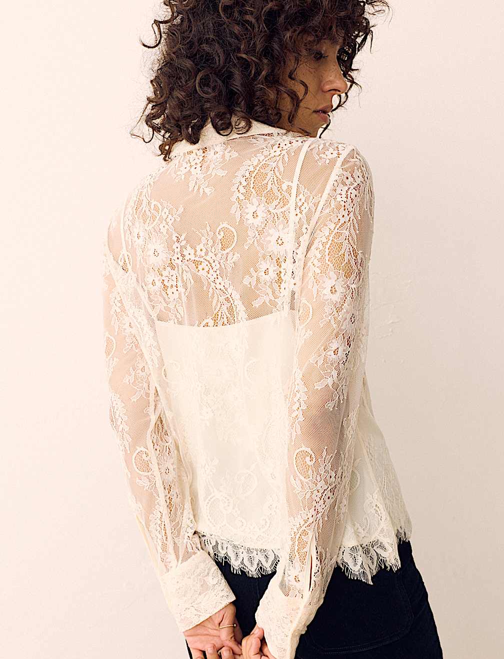 Lace Collared Ruffle Shirt