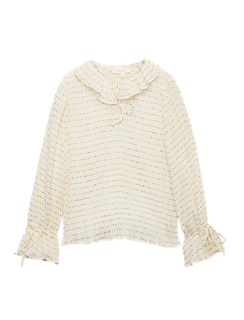 Striped Ruffle Tie Neck Blouse