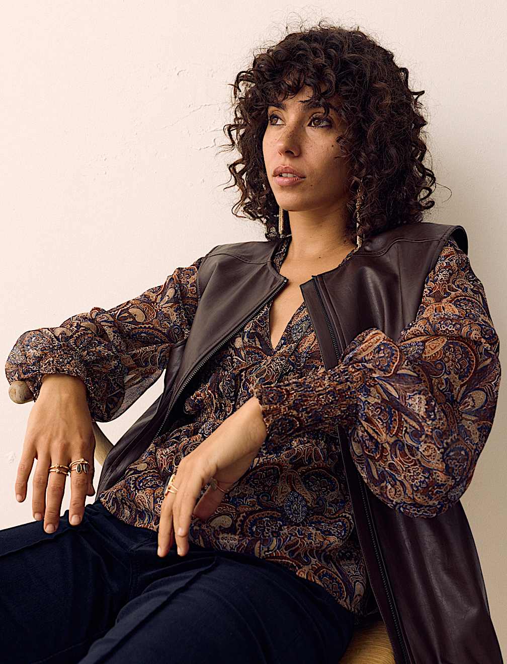 Paisley Floral V Neck Shirred Blouse