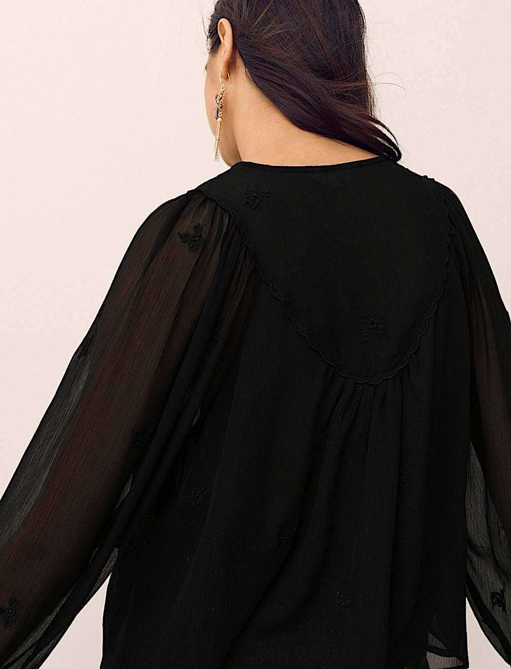 Chiffon Beaded Tie Neck Blouse