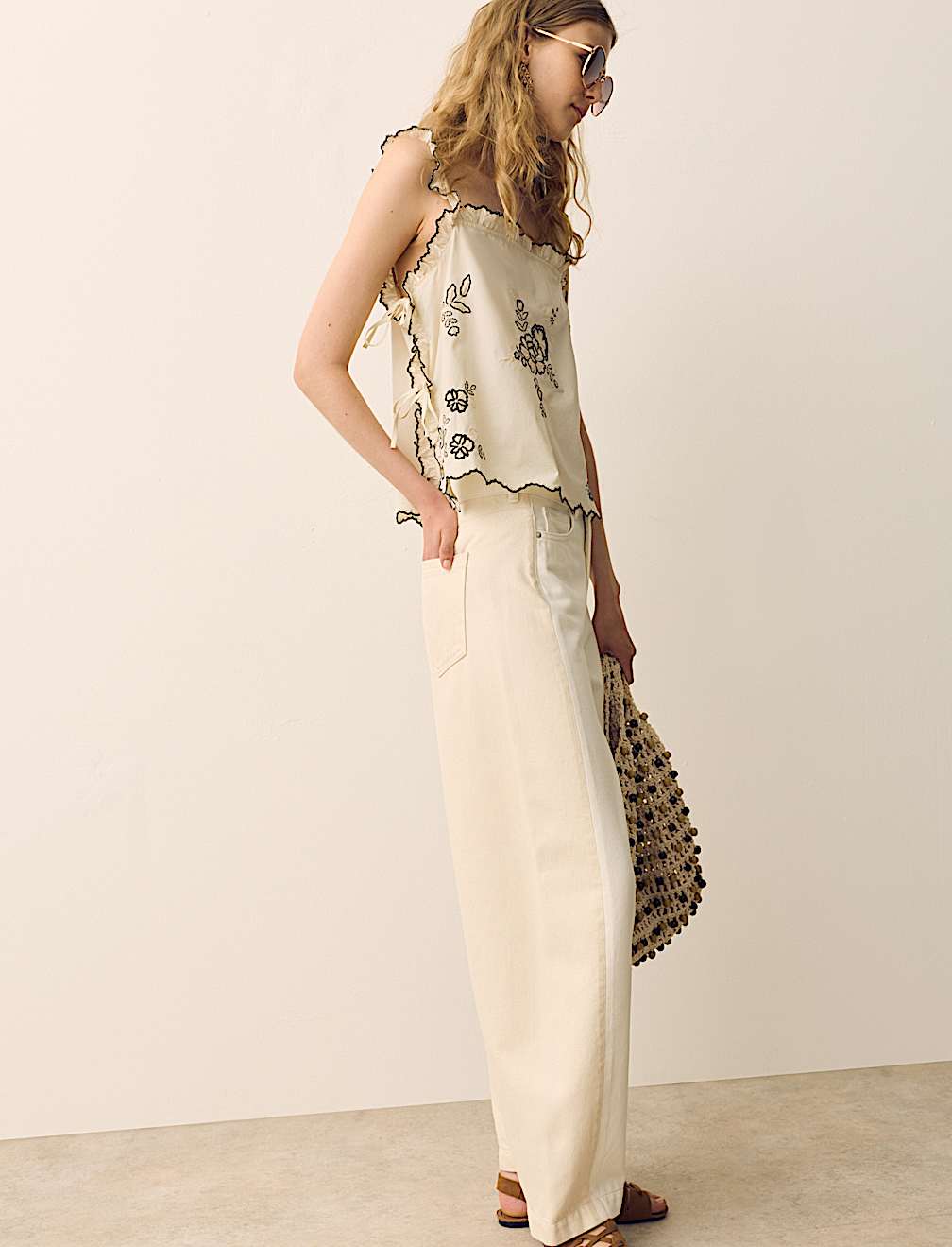 Pure Cotton Embroidered Floral Cami Top