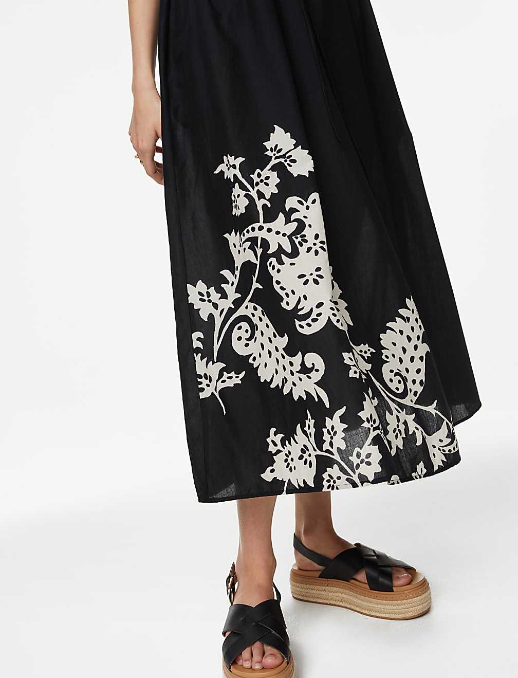 Pure Cotton Floral Square Neck Midaxi Dress