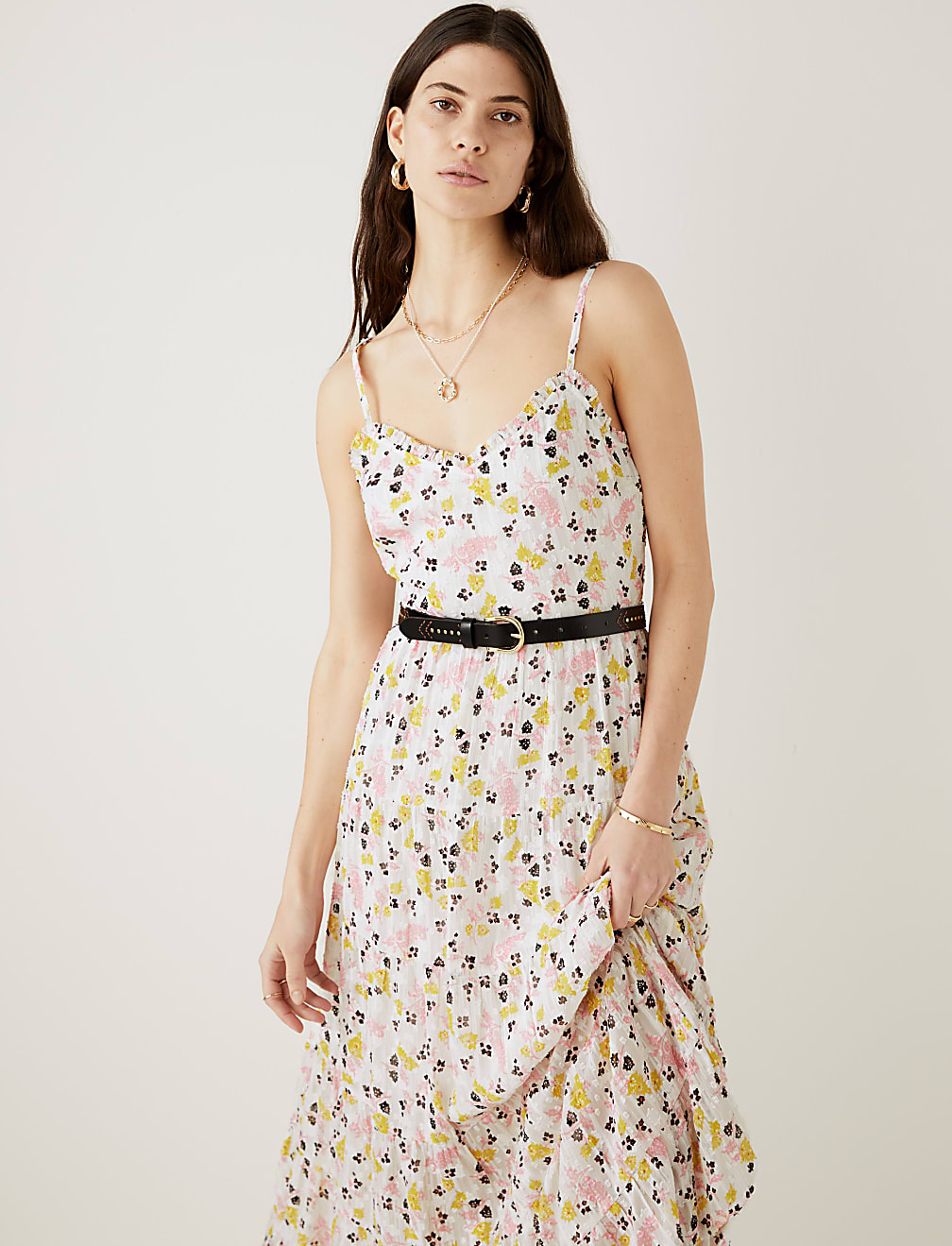 Sparkly Floral V-Neck Maxi Tiered Dress