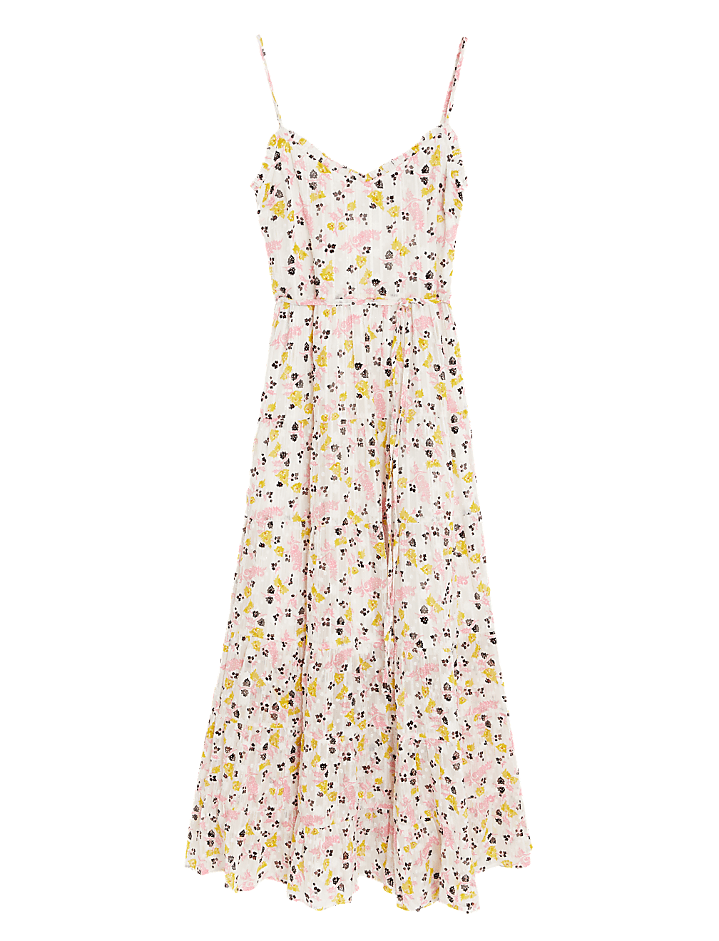 Sparkly Floral V-Neck Maxi Tiered Dress